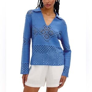 Rails Louiza French Blue Cotton Blend Crocheted Lightweight Sweater Top NWOT XL